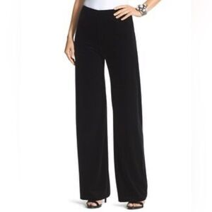 Chicos Travelers collection black velvet wide leg pants, size 4R, Pull on Style